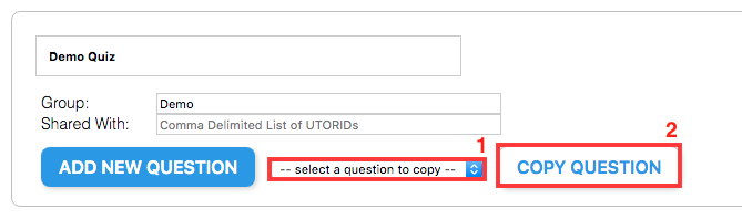Select a question from a previous quiz and click "Copy Question".