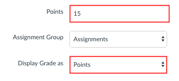 Under Assignment/Quiz settings, set its total points and points grade display.