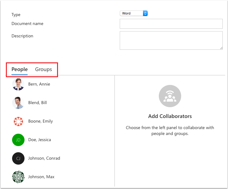 Add users or groups to Office 365 collaborations 